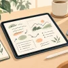 手書きメモと仕事の道具選びをイメージした、タブレット・ペン・紙・パソコンのAI生成イラスト