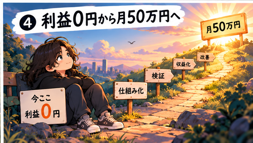 利益0円から月50万円の継続利益を目指すかなた社長